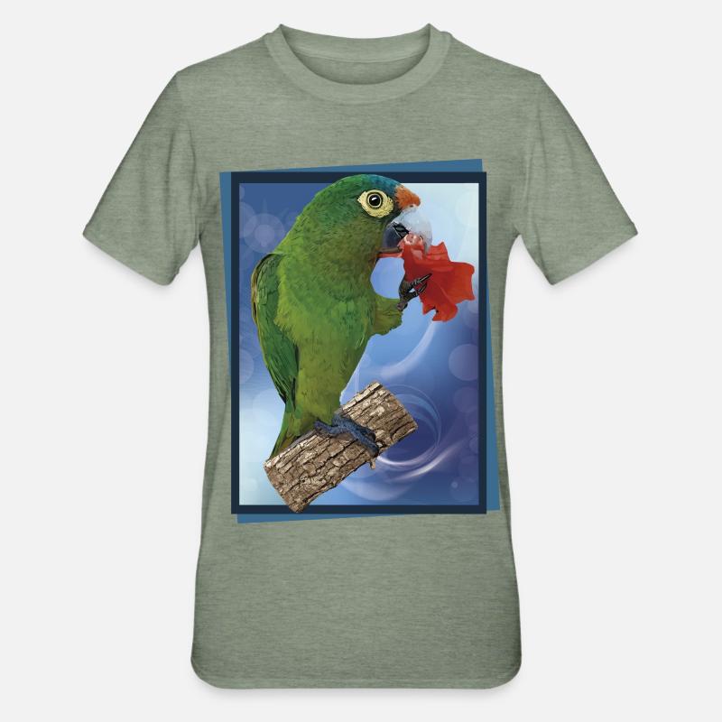 Perruche à front orange - T-shirt polycoton Unisexe - vert kaki chiné