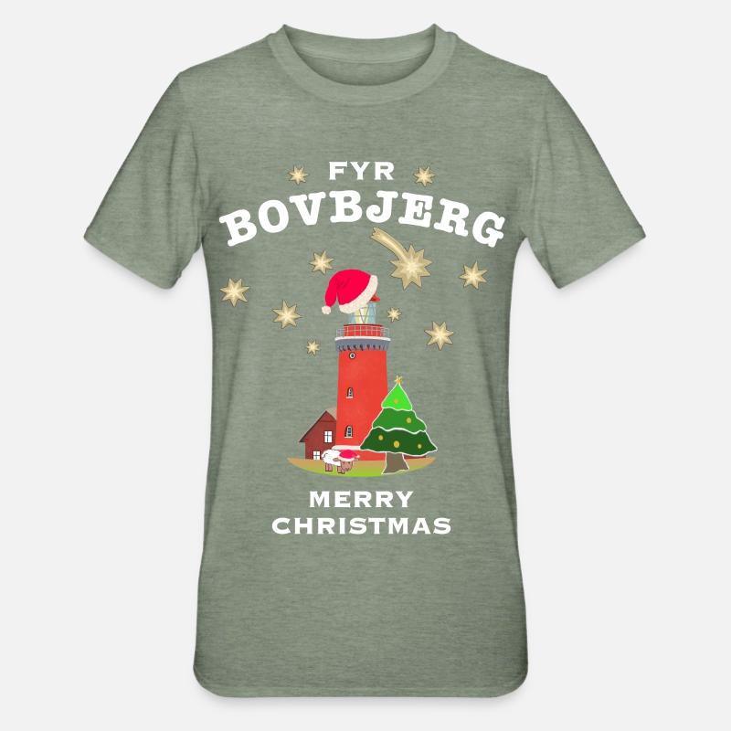 Noël Danemark, phare Bovbjerg - T-shirt polycoton Unisexe - vert kaki chiné