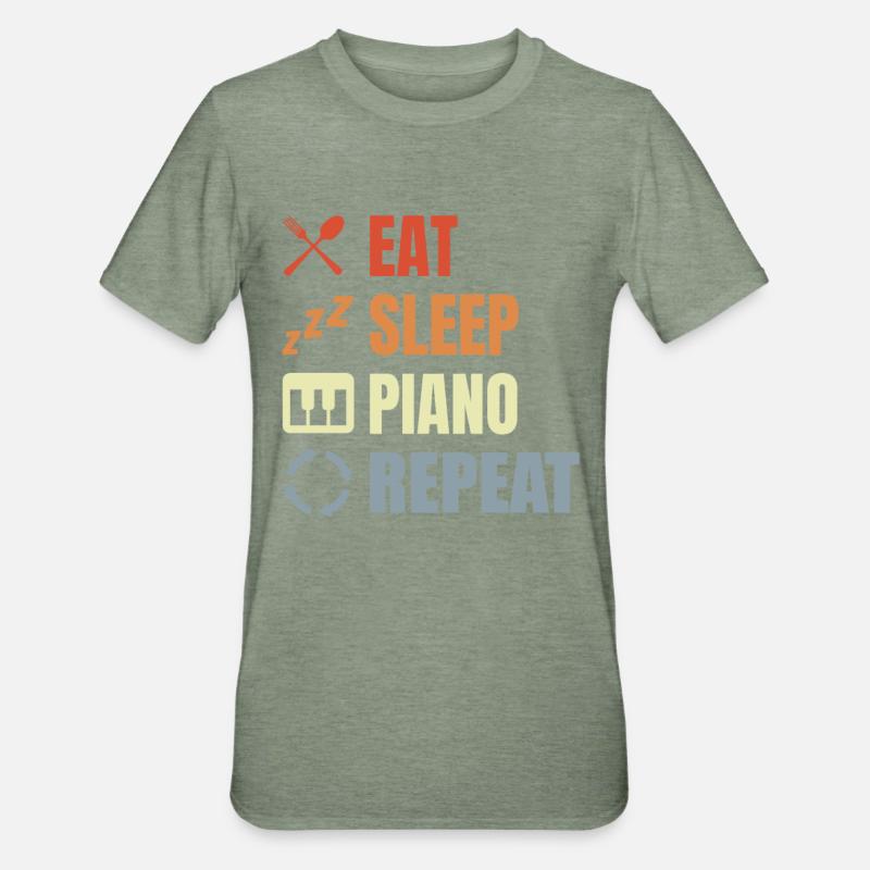 Eating Sleeping Piano Repeat - Unisex Polycotton T-Shirt - heather military green