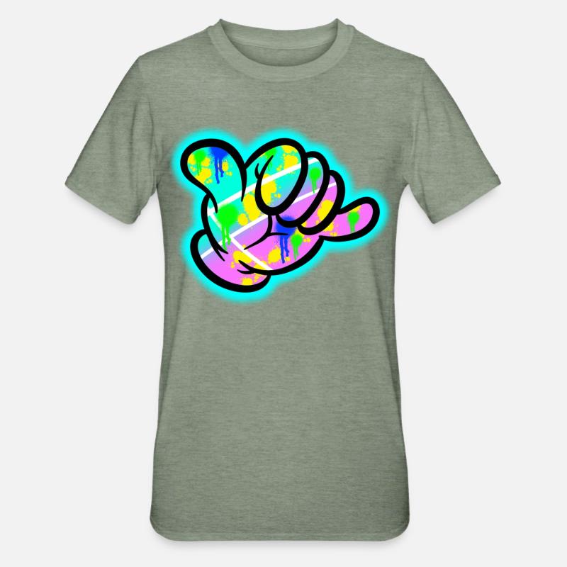 Shaka Graffiti Farbexplosion - Unisex Polycotton T-Shirt - Militärgrün meliert