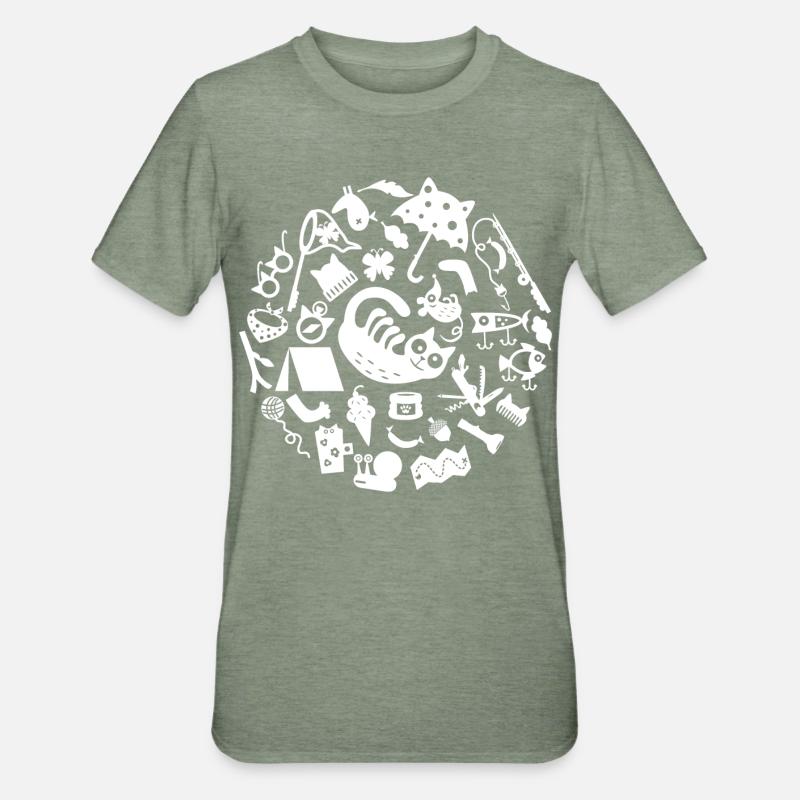 Cat Camping L White - Unisex Polycotton T-Shirt - heather military green