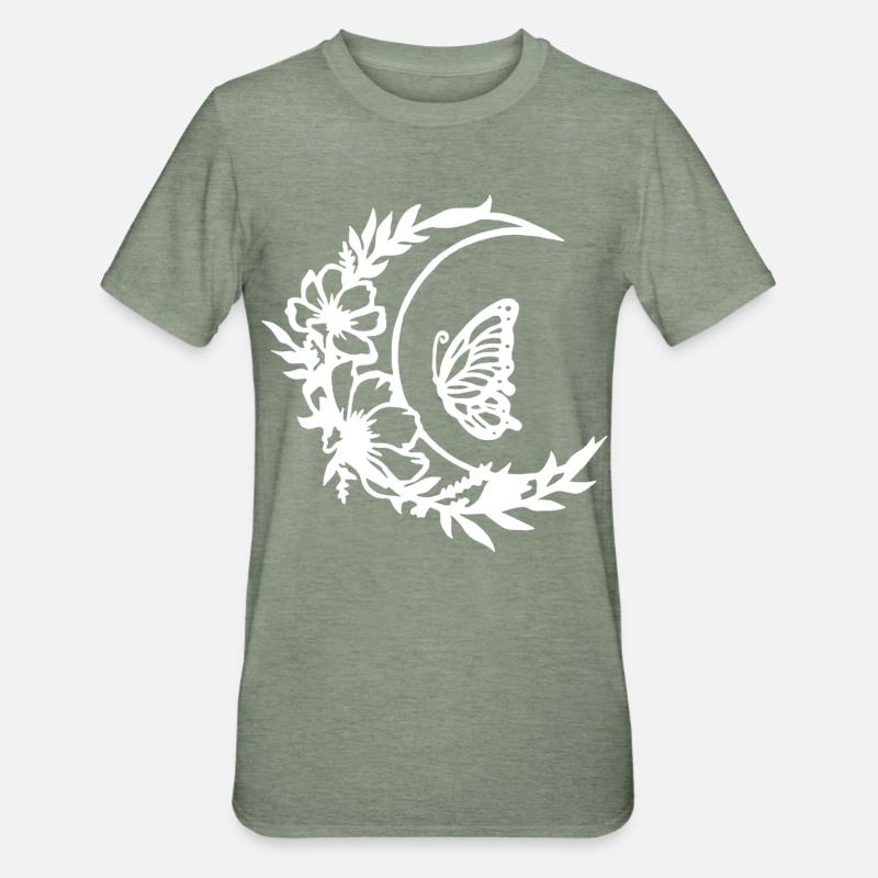 Fleurs de lune (blanc) - T-shirt polycoton Unisexe - vert kaki chiné