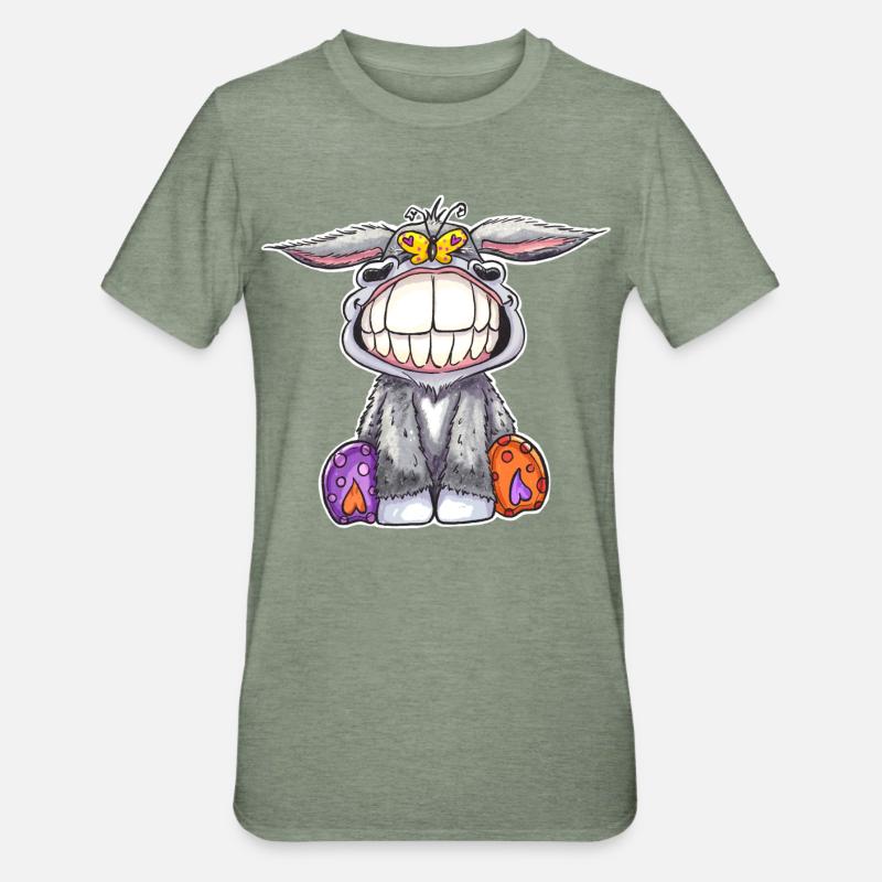 Âne Grin - un sourire en dit plus de 1000 mots - T-shirt polycoton Unisexe - vert kaki chiné