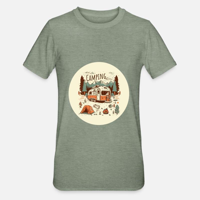 Aventure de camping avec camping-car - T-shirt polycoton Unisexe - vert kaki chiné