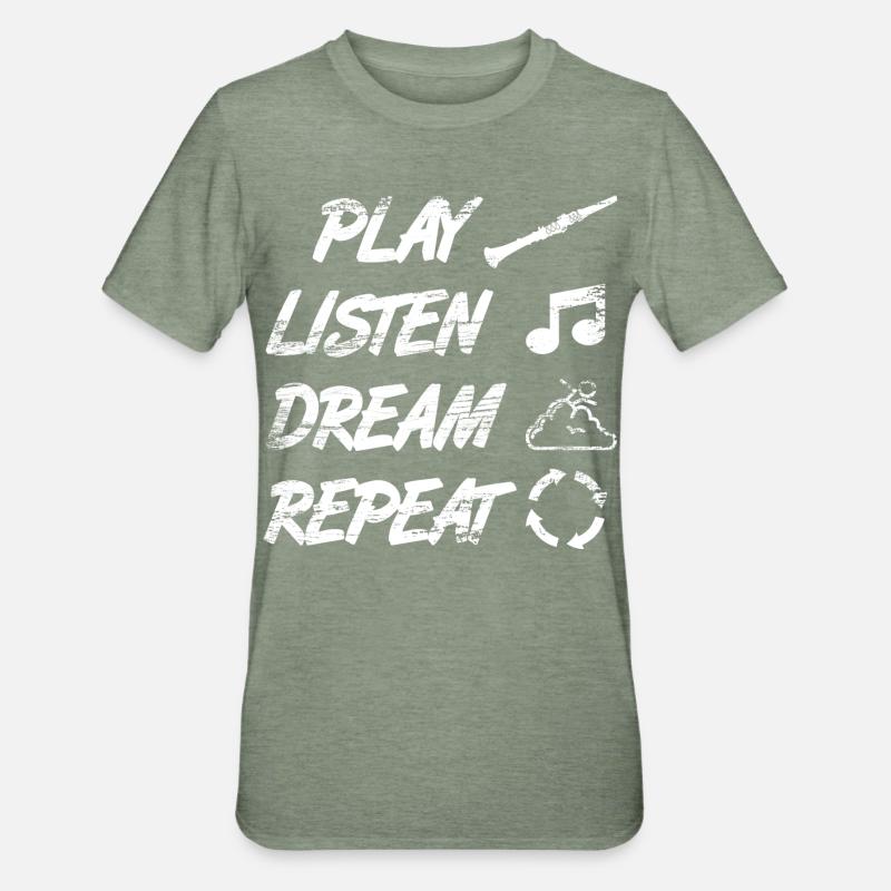 Jouer, écouter, rêver, répéter - T-shirt polycoton Unisexe - vert kaki chiné