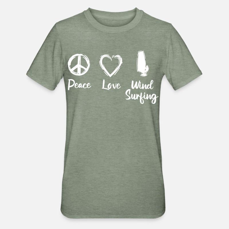 Peace Love Wind Surf - T-shirt polycoton Unisexe - vert kaki chiné