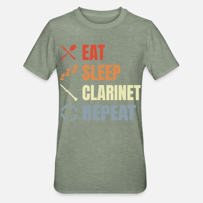 Manger Sommeil Clarinette Répéter - T-shirt polycoton Unisexe - vert kaki chiné