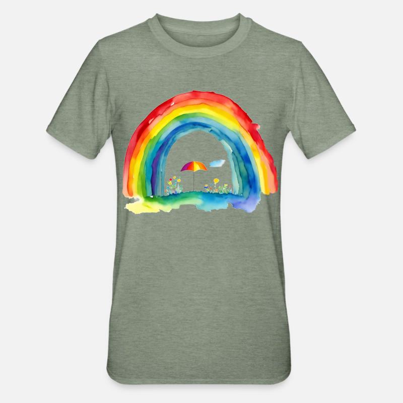 Regenbogen - Unisex Polycotton T-Shirt - Militärgrün meliert