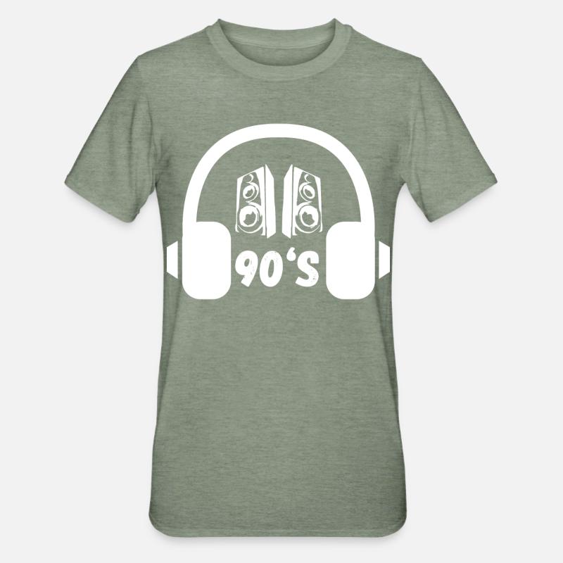 90er Kopfhörer Retro - Unisex Polycotton T-Shirt - Militärgrün meliert