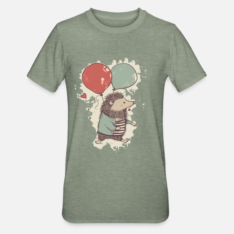 Igel mit Luftballons - Unisex Polycotton T-Shirt - Militärgrün meliert