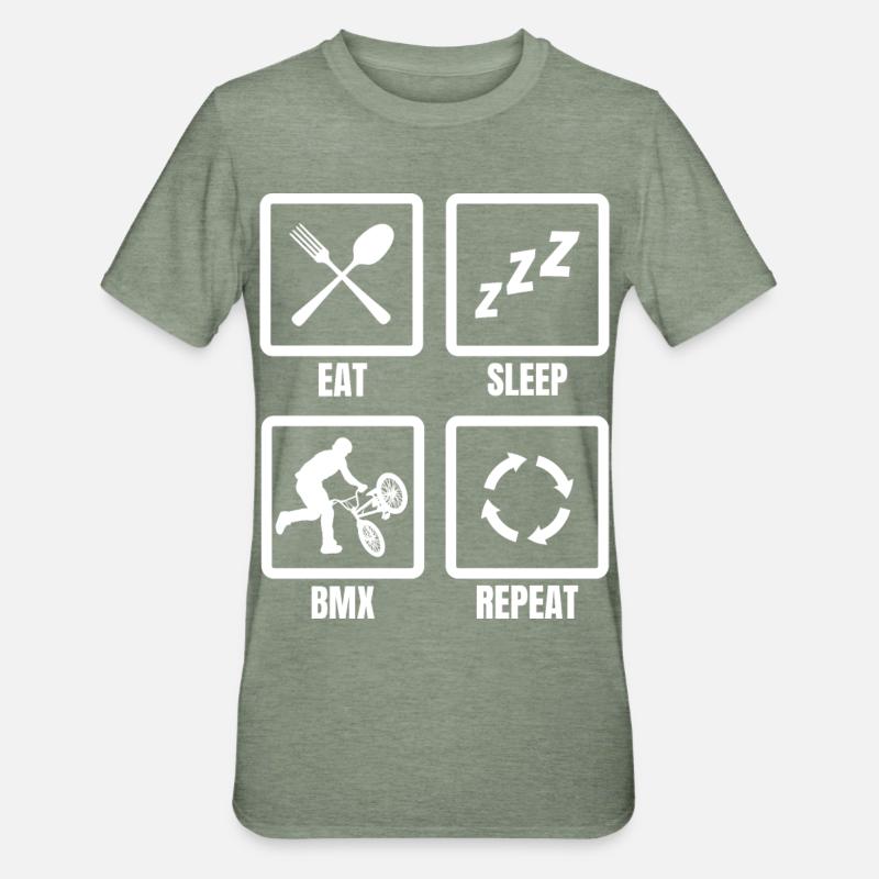 Manger Sommeil BMX Répéter - T-shirt polycoton Unisexe - vert kaki chiné