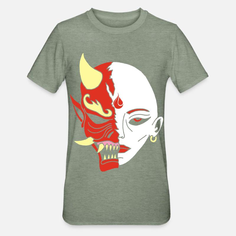 Mensch oder Dämon? - Unisex Polycotton T-Shirt - Militärgrün meliert