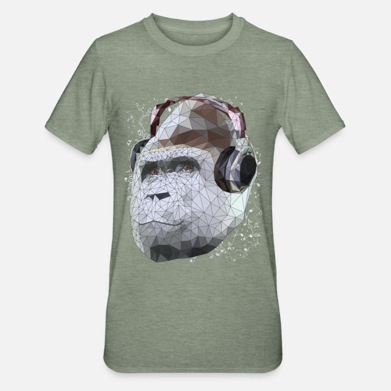 Gorille avec casque Low Poly Pop Art - T-shirt polycoton Unisexe - vert kaki chiné