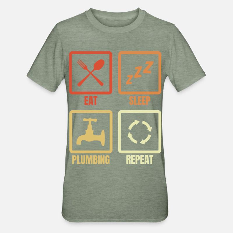 Manger, dormir, plomber, répéter - T-shirt polycoton Unisexe - vert kaki chiné