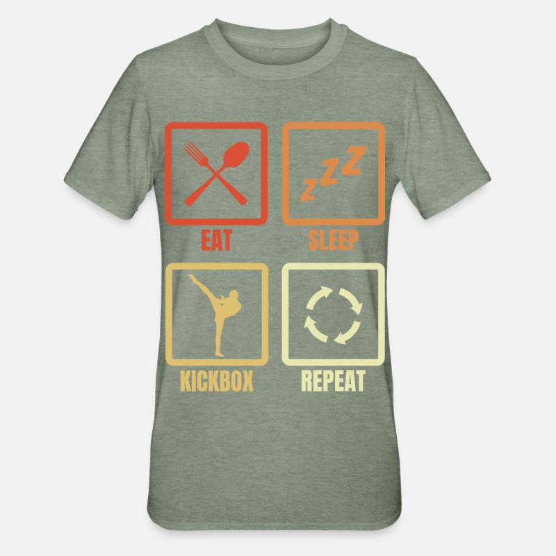 Manger, dormir, kickboxer, répéter - T-shirt polycoton Unisexe - vert kaki chiné