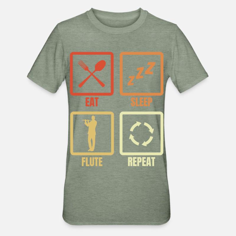 Manger Sommeil Flûte Répéter - T-shirt polycoton Unisexe - vert kaki chiné