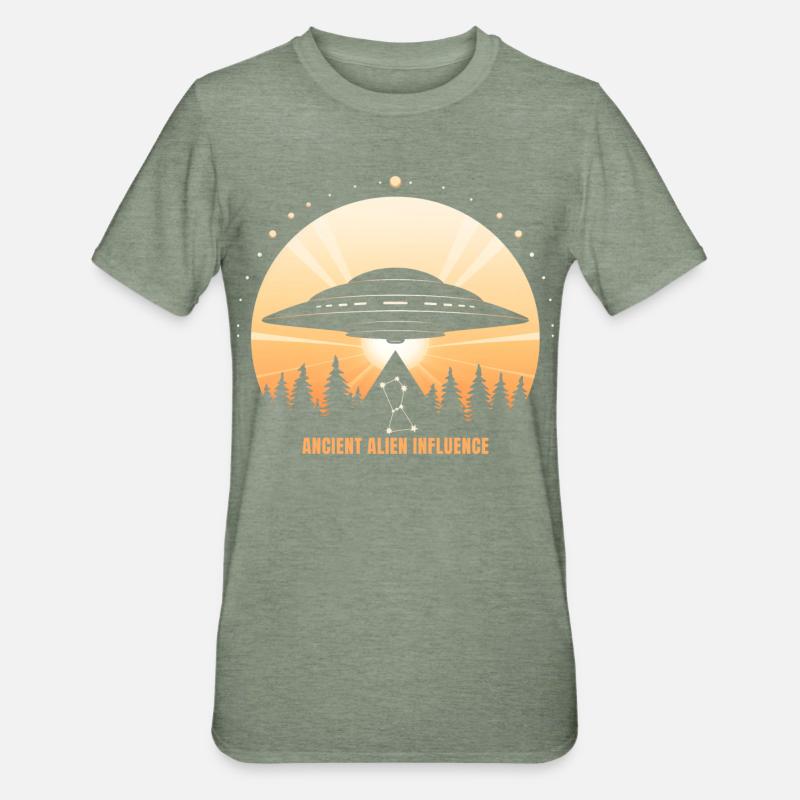 Ancient Alien Influence – UFO Orion Pyramid - Unisex Polycotton T-Shirt - heather military green