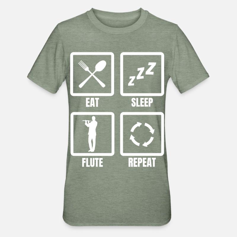 Manger Sommeil Flûte Répéter - T-shirt polycoton Unisexe - vert kaki chiné