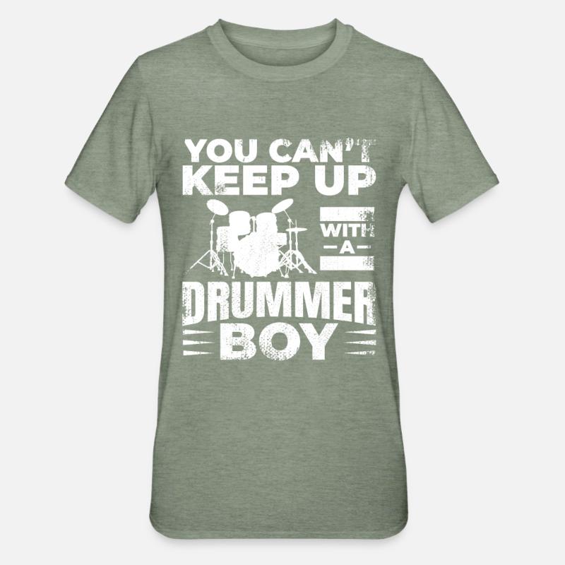 Drummer Junge - Unisex Polycotton T-Shirt - Militärgrün meliert