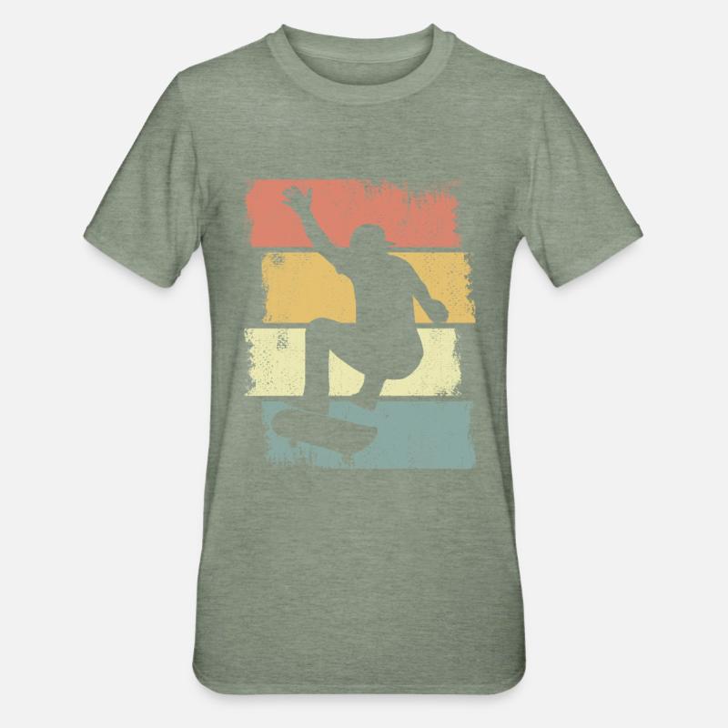 Dessin de garçon de skateboard - T-shirt polycoton Unisexe - vert kaki chiné