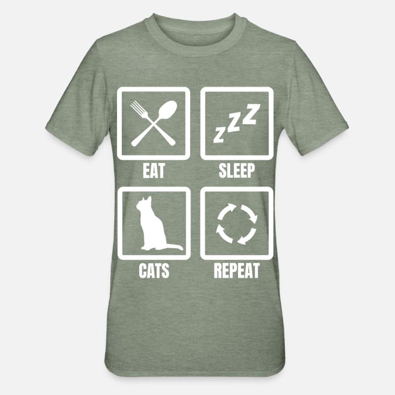 Eat Sleep Cats Répéter - T-shirt polycoton Unisexe - vert kaki chiné
