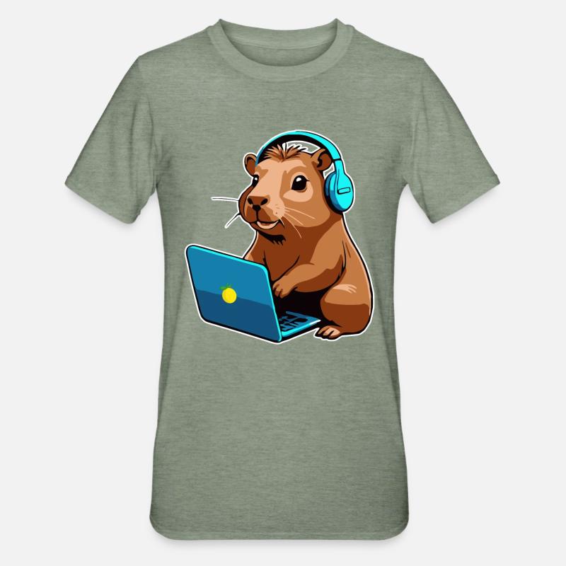 Capybara Programmierer Coder Computer - Unisex Polycotton T-Shirt - Militärgrün meliert