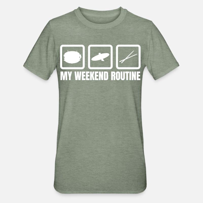 Routine du week-end du batteur - T-shirt polycoton Unisexe - vert kaki chiné