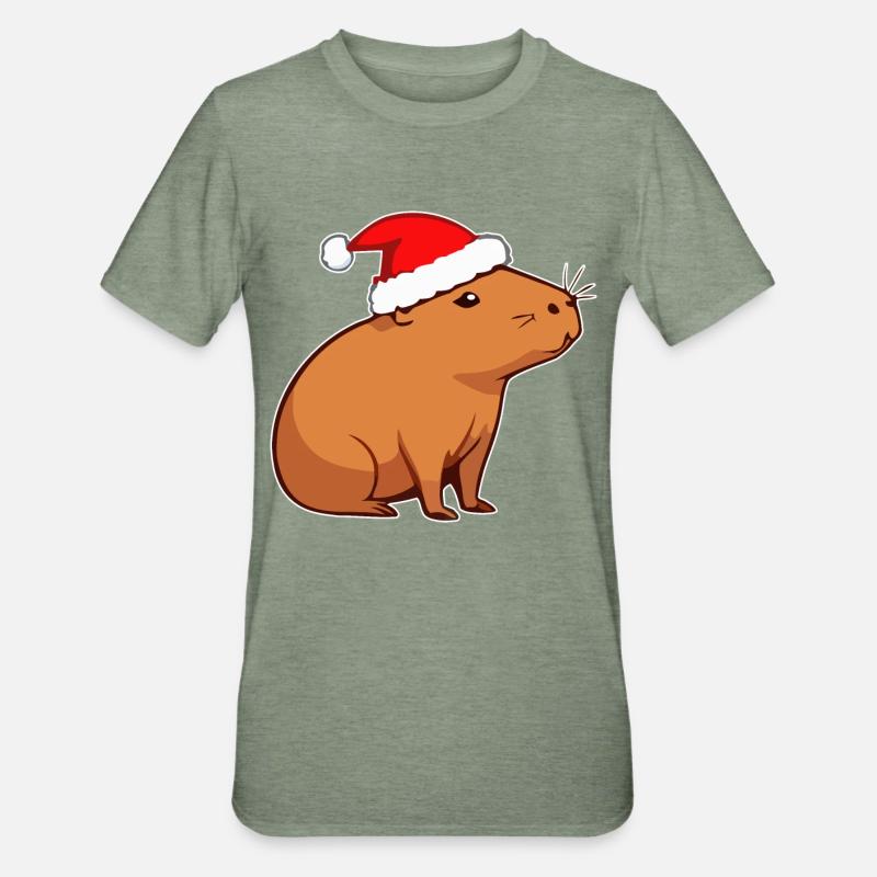Capybara Noël - T-shirt polycoton Unisexe - vert kaki chiné