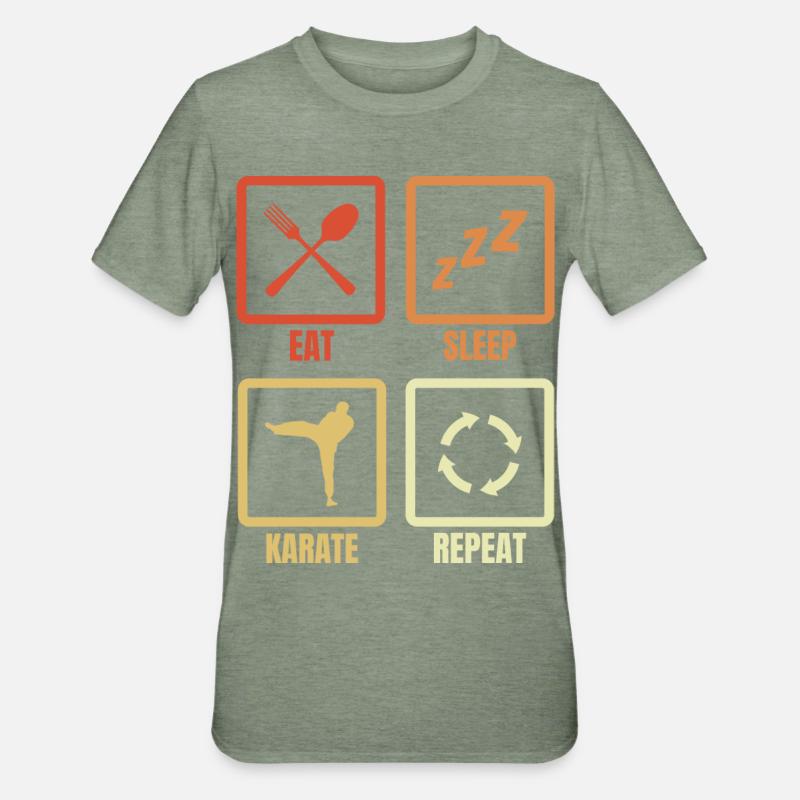 Manger Sommeil Karaté Répéter - T-shirt polycoton Unisexe - vert kaki chiné