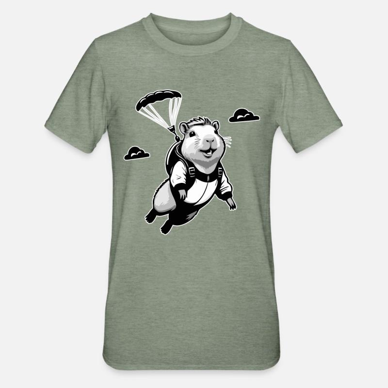 Capybara Parachutiste Parachutisme - T-shirt polycoton Unisexe - vert kaki chiné