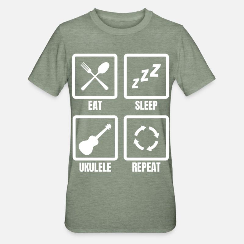 Eat Sleep Ukulélé Repeat - T-shirt polycoton Unisexe - vert kaki chiné