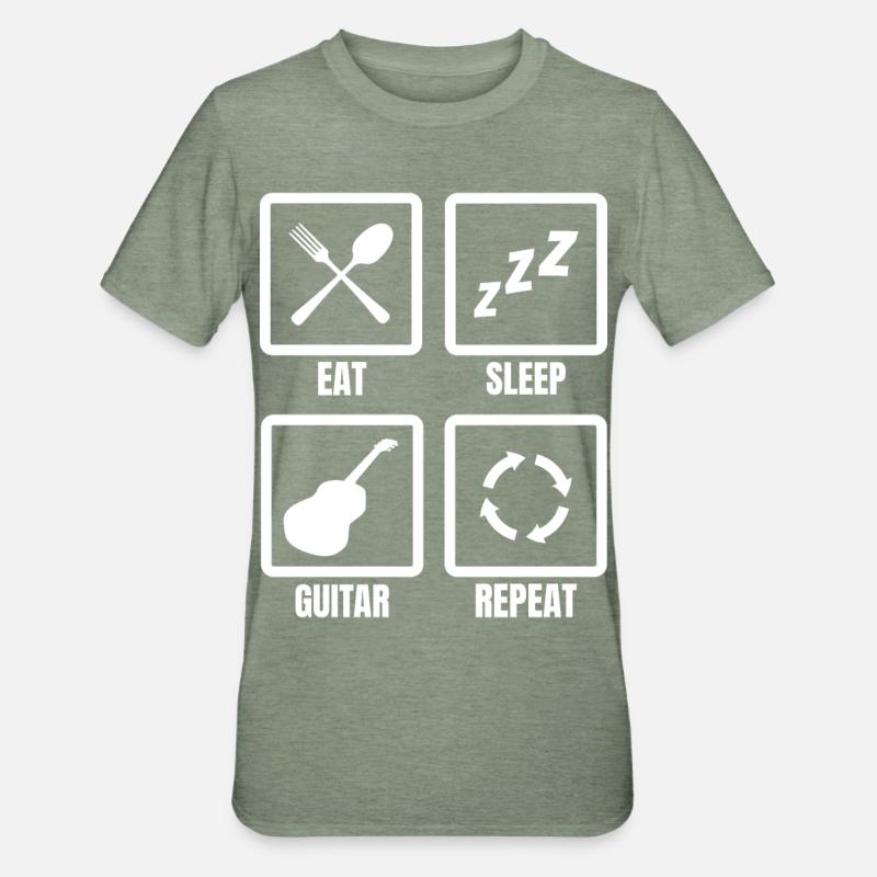 Eating Sleeping Guitar Repeat - Unisex Polycotton T-Shirt - heather military green
