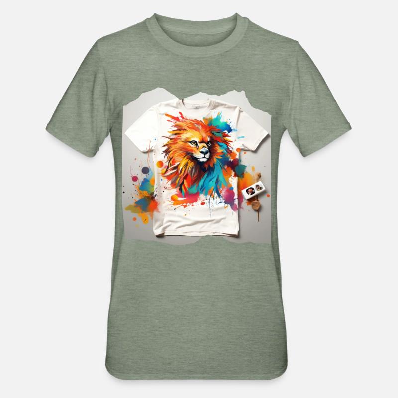 Bemalter Löwe - Unisex Polycotton T-Shirt - Militärgrün meliert