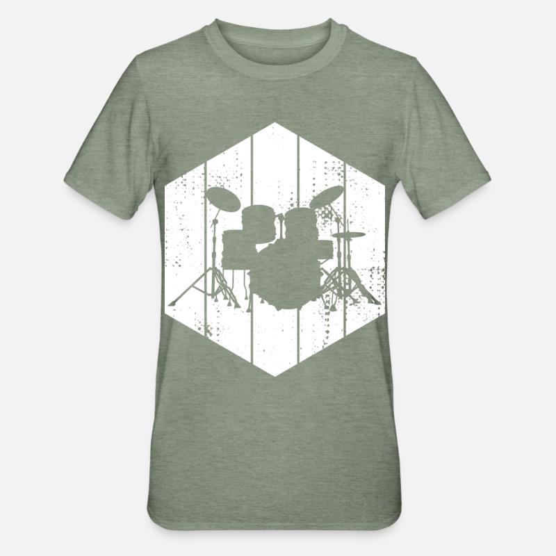Drum Set Drawing - Unisex Polycotton T-Shirt - heather military green