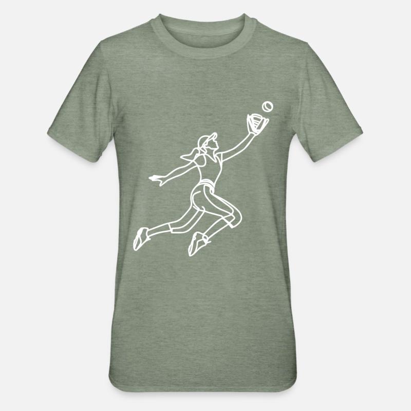 Dessin de joueuse de baseball - T-shirt polycoton Unisexe - vert kaki chiné