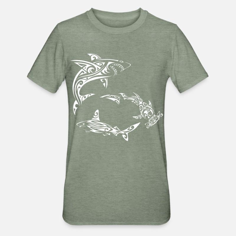 Requins polynésiens blancs - T-shirt polycoton Unisexe - vert kaki chiné
