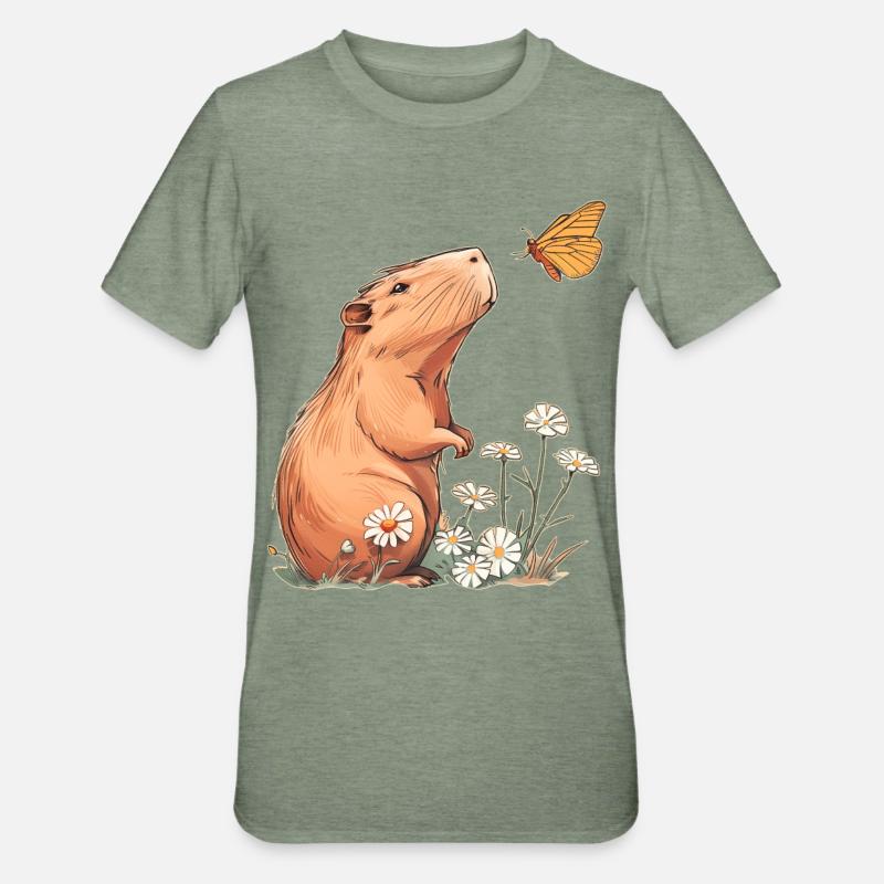 Papillon Capybara - T-shirt polycoton Unisexe - vert kaki chiné