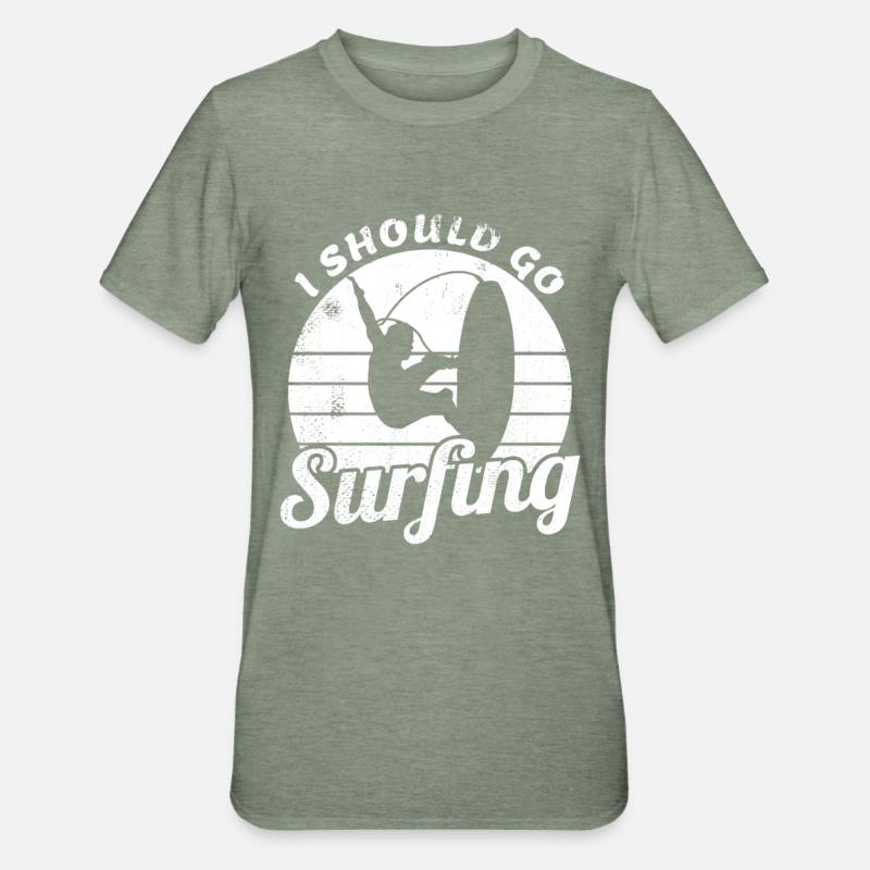 Je devrais aller surfer - T-shirt polycoton Unisexe - vert kaki chiné