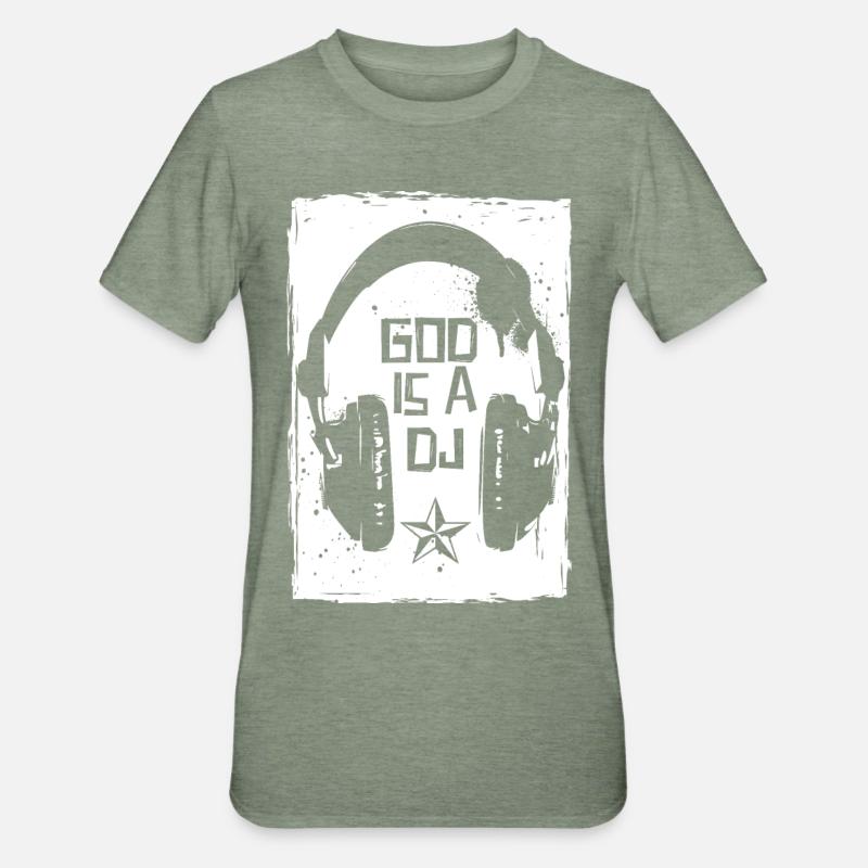 Dieu est un DJ - T-shirt polycoton Unisexe - vert kaki chiné