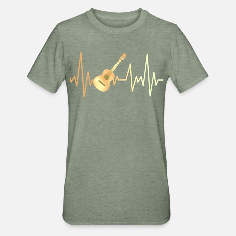 E-Gitarre und Herzfrequenz - Unisex Polycotton T-Shirt - Militärgrün meliert