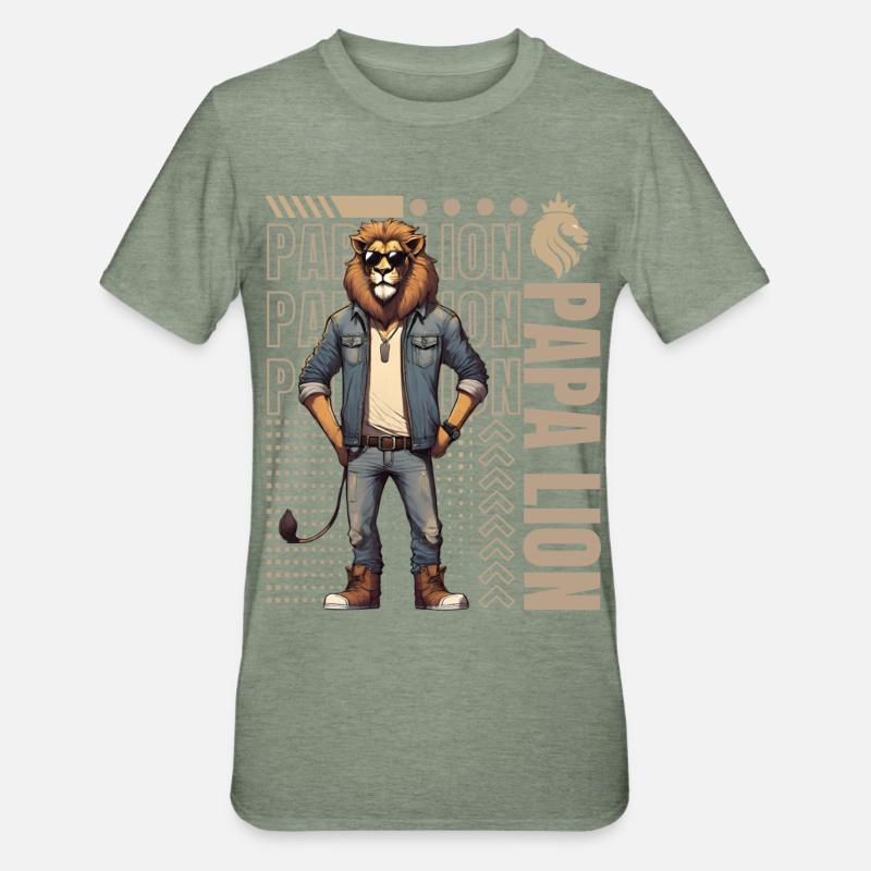 Papa Löwe - Unisex Polycotton T-Shirt - Militärgrün meliert