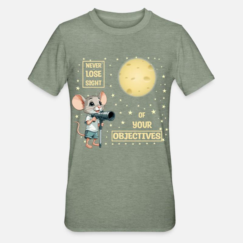 Mouse and Cheese Moon - Unisex Polycotton T-Shirt - heather military green