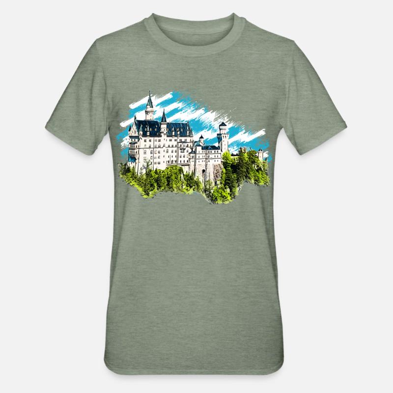 Château de Neuschwanstein - T-shirt polycoton Unisexe - vert kaki chiné