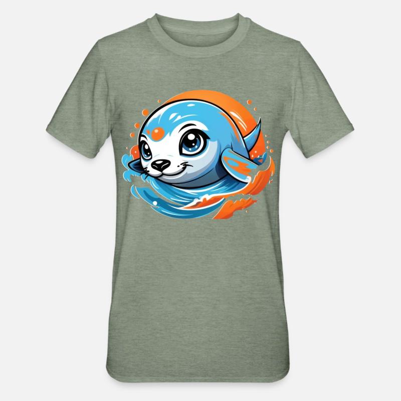 Mignon bébé phoque - T-shirt polycoton Unisexe - vert kaki chiné