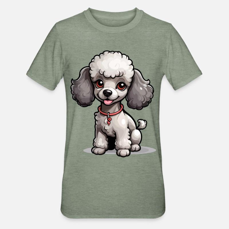 Caniche gris avec collier - T-shirt polycoton Unisexe - vert kaki chiné