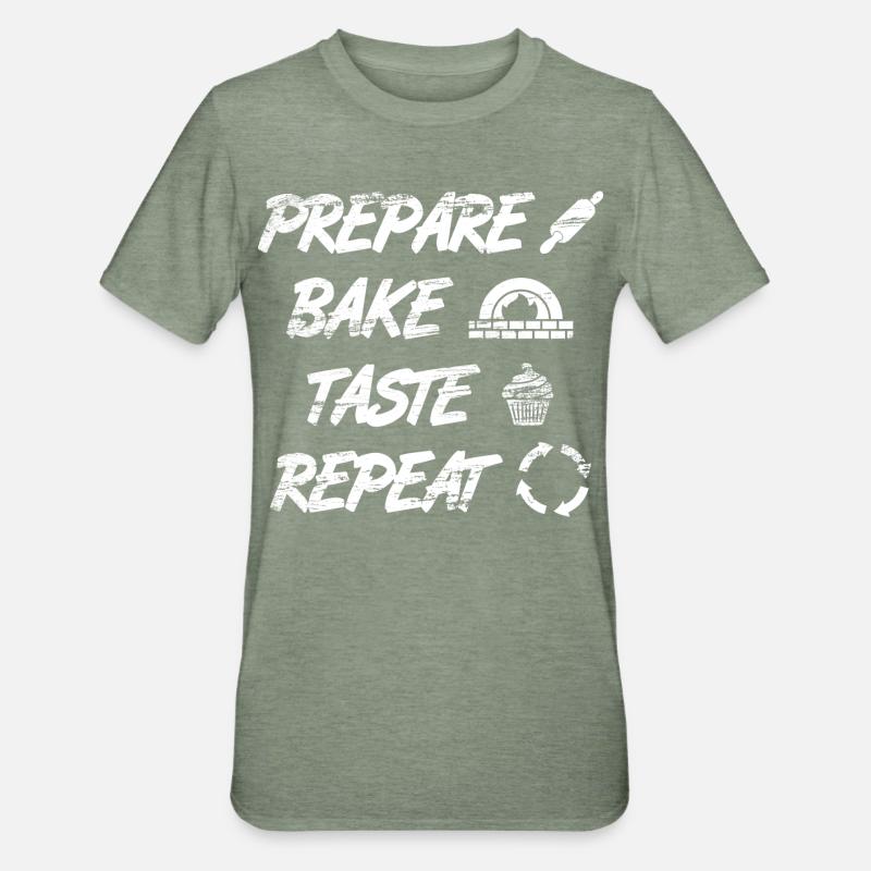 Préparer, cuire, goûter, répéter - T-shirt polycoton Unisexe - vert kaki chiné