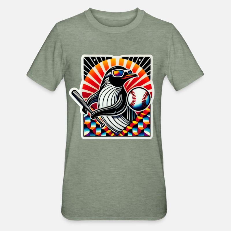 Pinguin Baseball - Unisex Polycotton T-Shirt - Militärgrün meliert