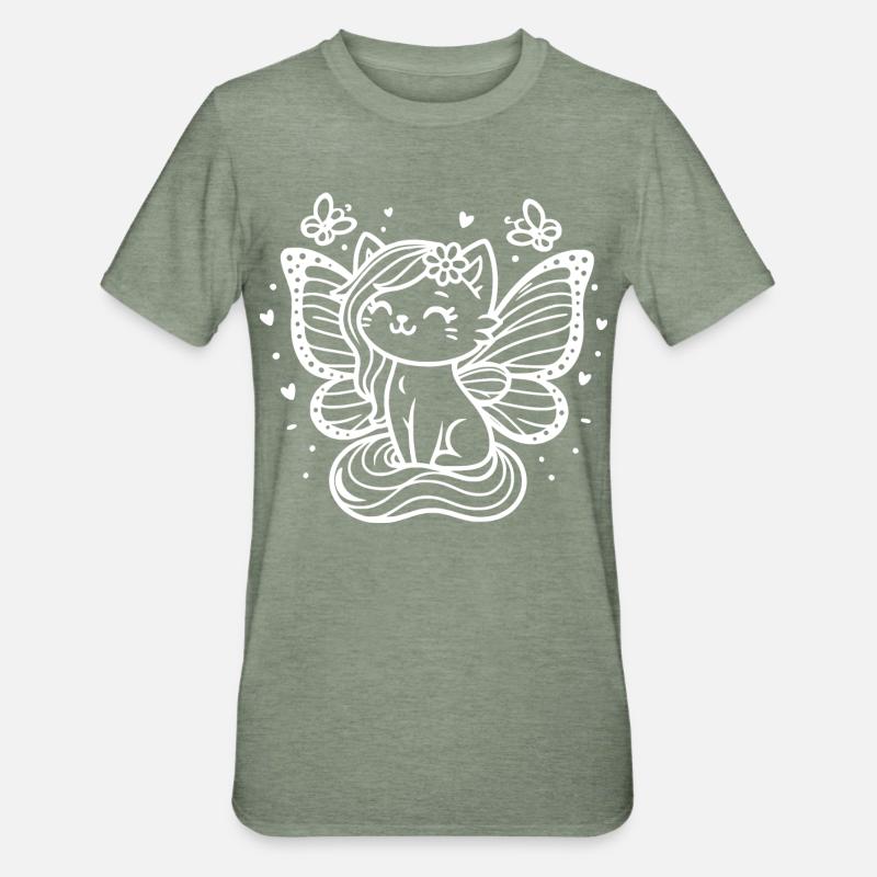 Chat ailé (blanc) - T-shirt polycoton Unisexe - vert kaki chiné