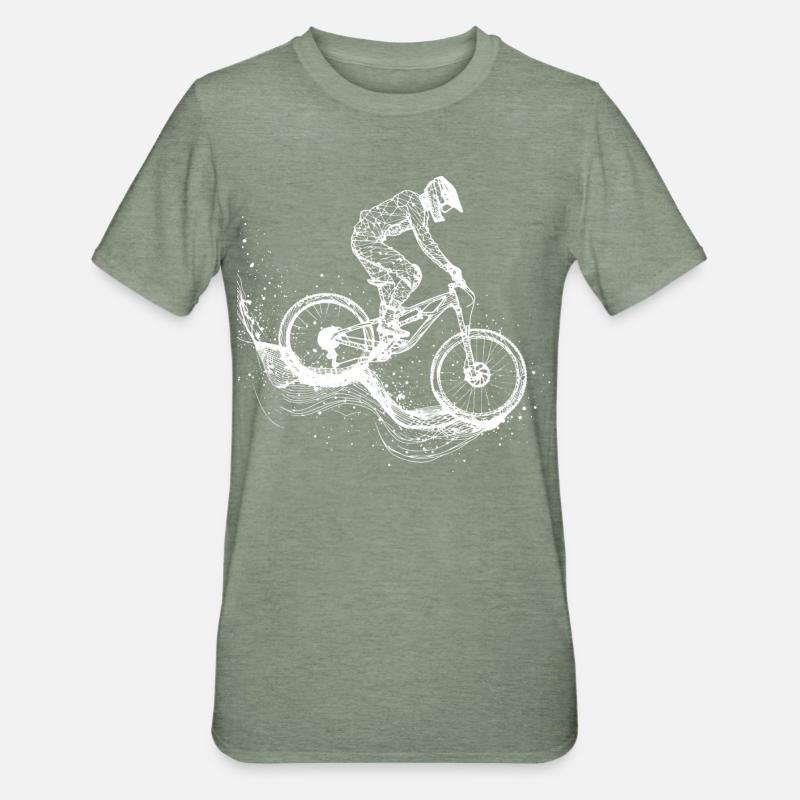 Mountain Biking Drawing - Unisex Polycotton T-Shirt - heather military green