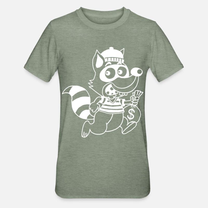 Raton laveur voleur (blanc) - T-shirt polycoton Unisexe - vert kaki chiné